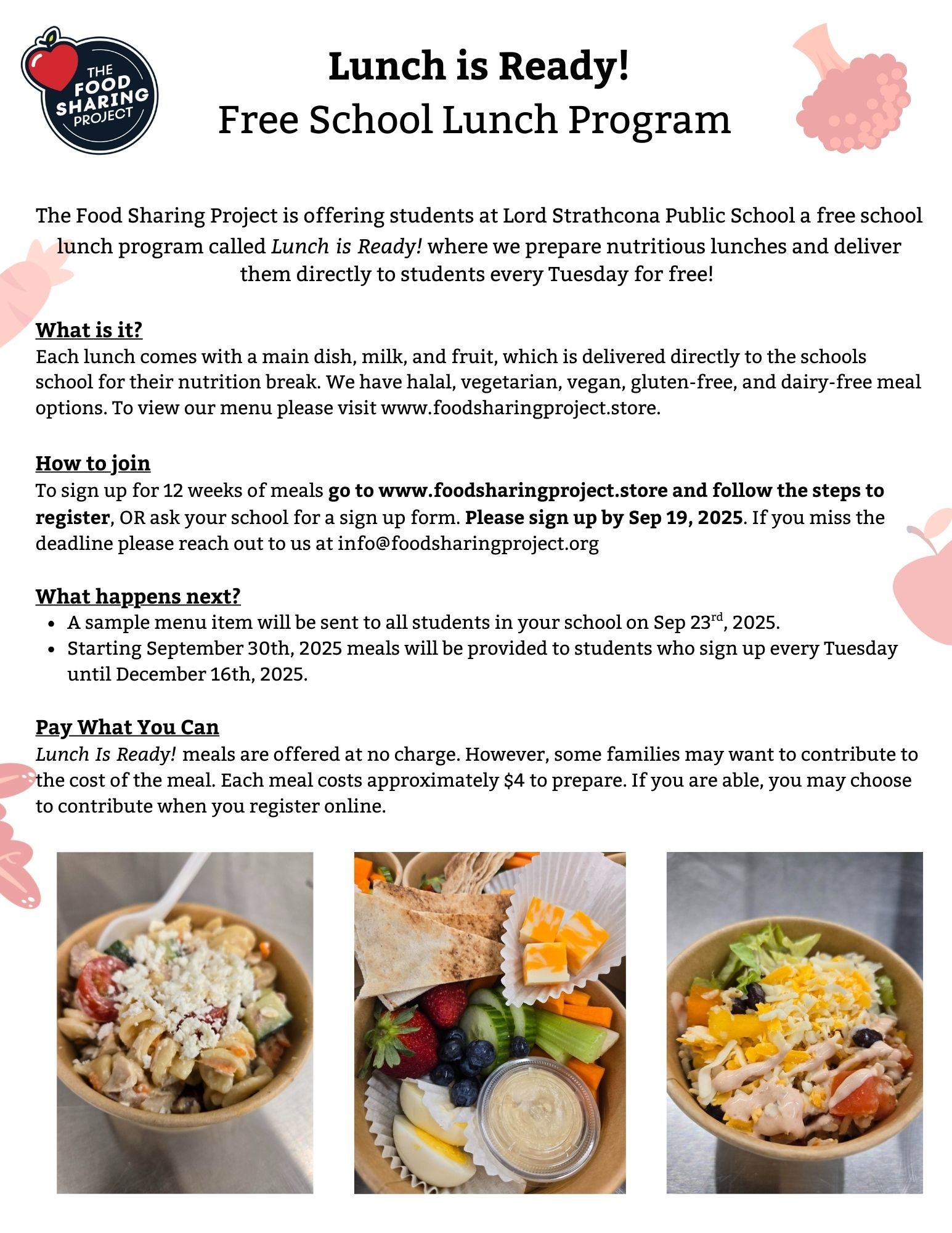 Lord Strathcona PS Lunch Program Flyer